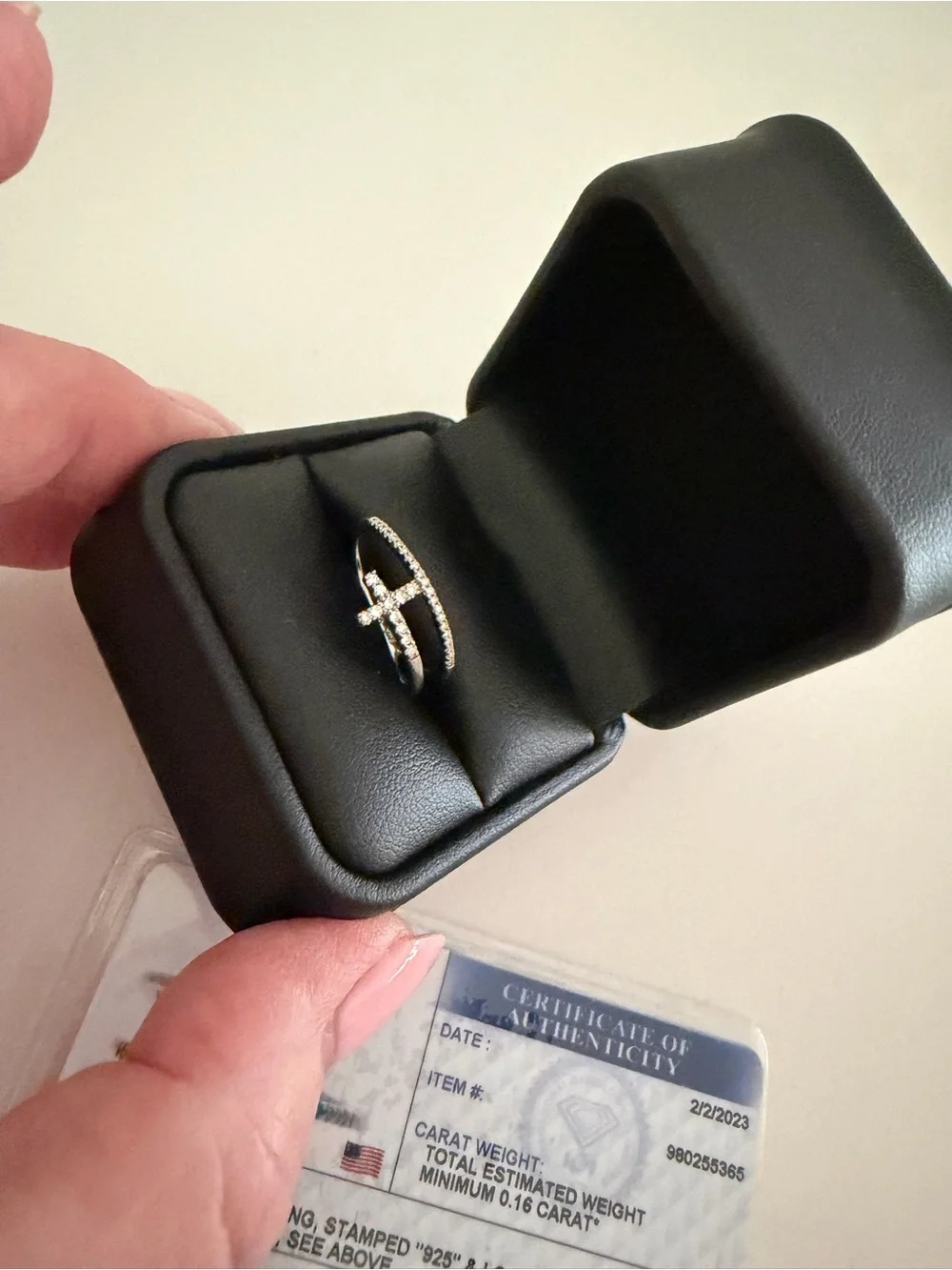 Silver Crystal Cross and Band Ring - Sparkling Silver Tone, .16 carat diamonds